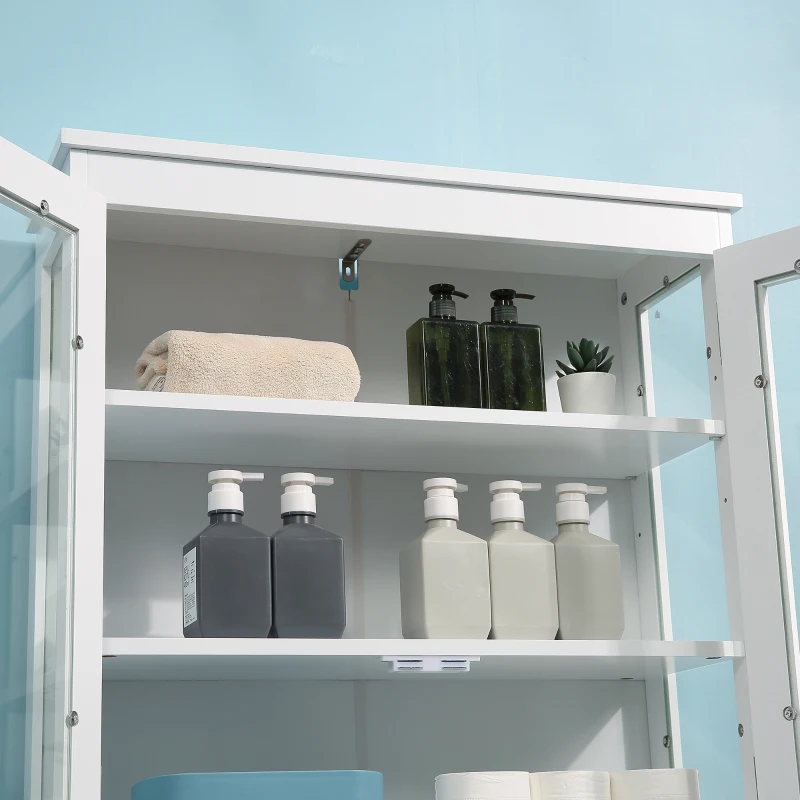 kleankin Armário de banheiro sobre vaso sanitário Armário alto para máquina de lavar com portas de vidro e prateleira interna ajustável 70x24,5x160 cm Branco