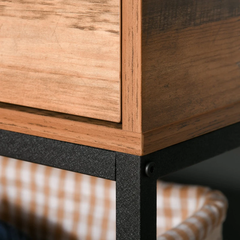 HOMCOM Mesa de cabeceira Mesa lateral com gaveta e prateleira Estilo industrial para quarto sala 48x40x51,5 cm Preto e madeira