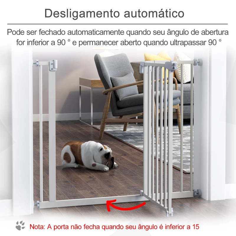 PawHut Barreira de Segurança para Animais de Estimação Cães com Extensão de 17,5 cm Sistema de Fechamento Automático 74-97,5x76,2 cm Branco