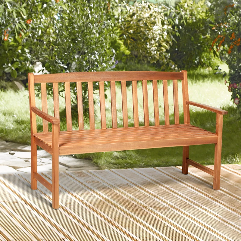 Outsunny Banco de Jardim de Madeira de Acácia Banco Clássico para Jardim com Desenho de Ripas para Exterior Varanda Pátio 145x66x89cm