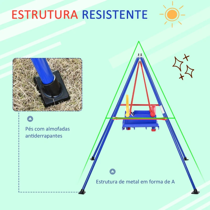 Outsunny Baloiço para crianças acima de 6 meses com suporte de metal e cinto de segurança com fivela para exterior máx. 30kg 140x110x120cm Multicolor