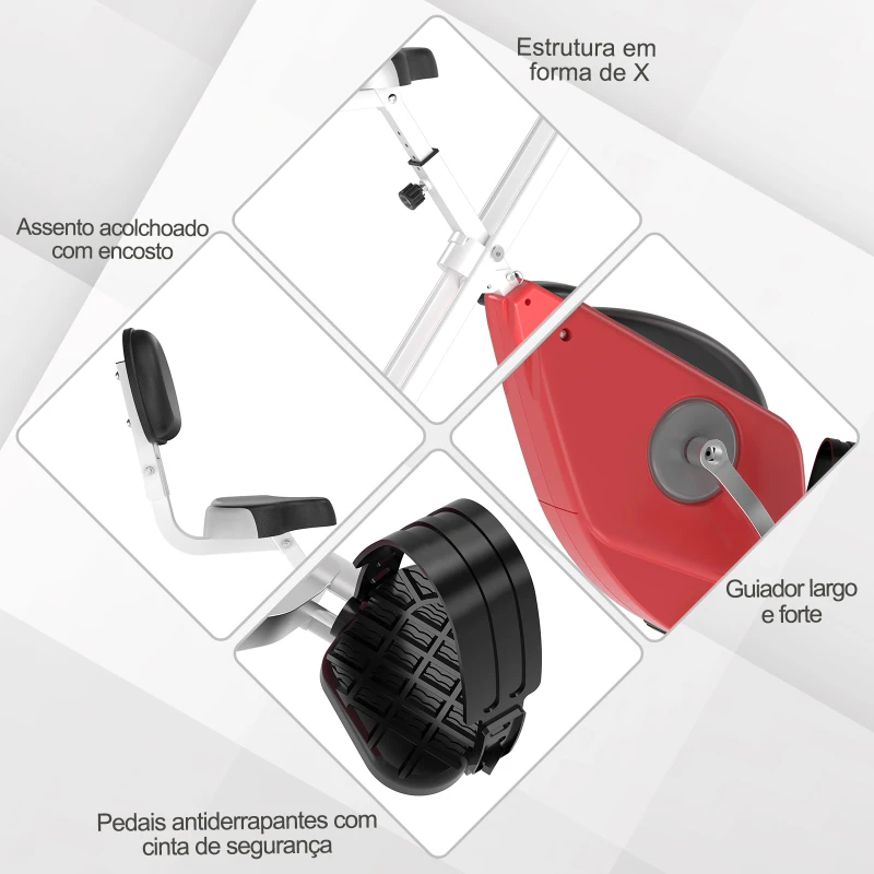 HOMCOM Bicicleta Estática Dobrável com assento ajustável Ecrã LCD Aço 43x97x109 cm Vermelho