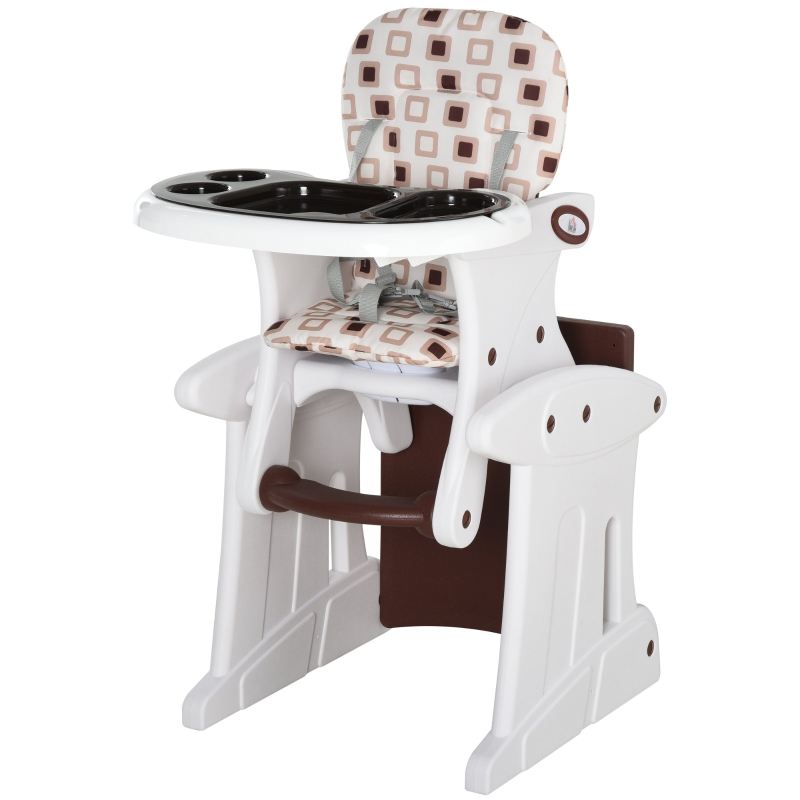 HOMCOM Cadeira para bebês 3 em 1 por mais de 6 meses Transformar em mesa e cadeira multifuncional Ajustável em 3 posições encosto alto Acolchoado com 2 bandejas removíveis 57x59x105 cm Branco