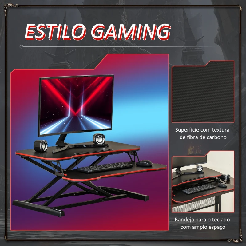 Vinsetto Suporte Elevador para Computador com Altura Ajustável Bandeja para Teclado e Suporte para Tablet Estilo Gaming 80x40x11-50,5cm Preto