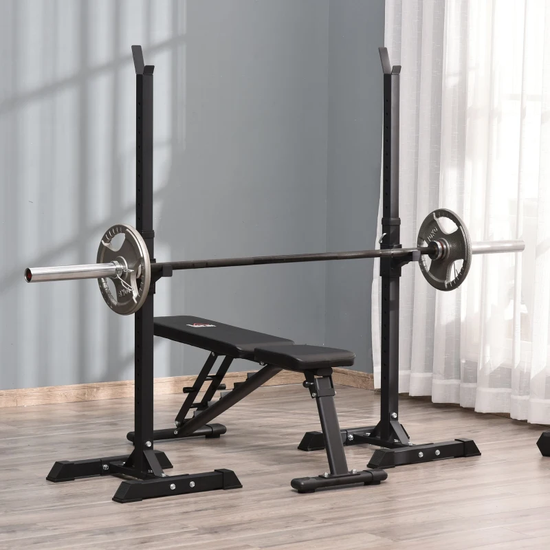 HOMCOM Suporte para Barra de Pesos Ajustável Estante de Aço para Levantamento de Pesos Carga Máx. 150kg Treinamento em Academia Casa 50x49x124-154cm Preto