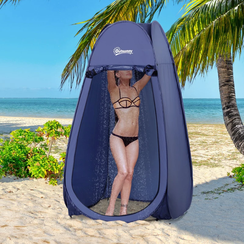 Outsunny Tenda de Duche para Campismo Dobrável Pop UP Tenda de Privacidade com proteção UV e Tecido Impermeável 100x100x185cm Azul Escuro