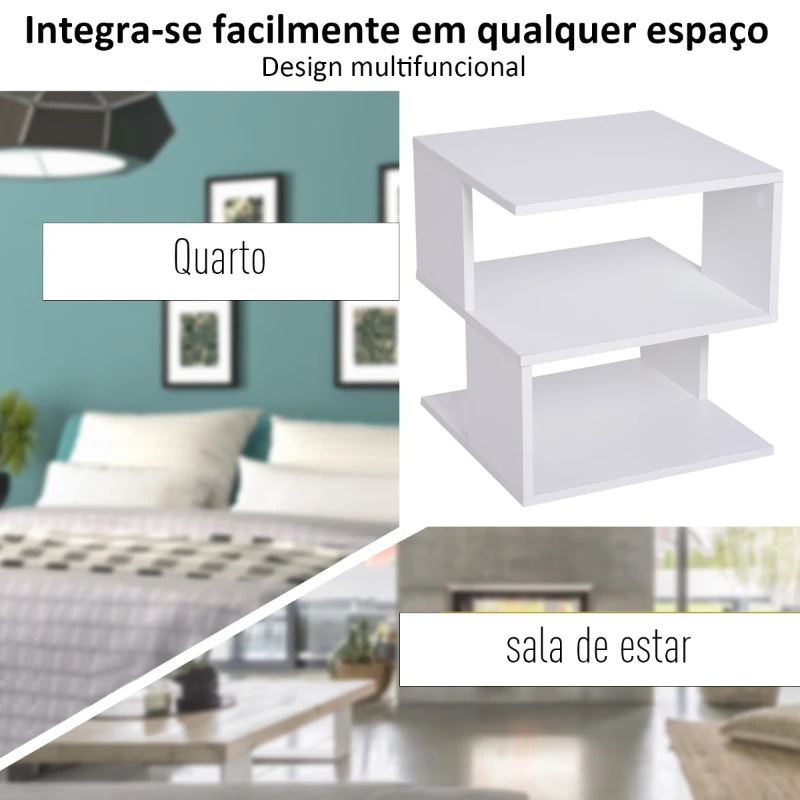 HOMCOM Mesa Auxiliar Mesa de Cabeceira de 2 Níveis com Prateleira de Armazenamento para Sala Quarto Estante 40x40x43 cm Branco