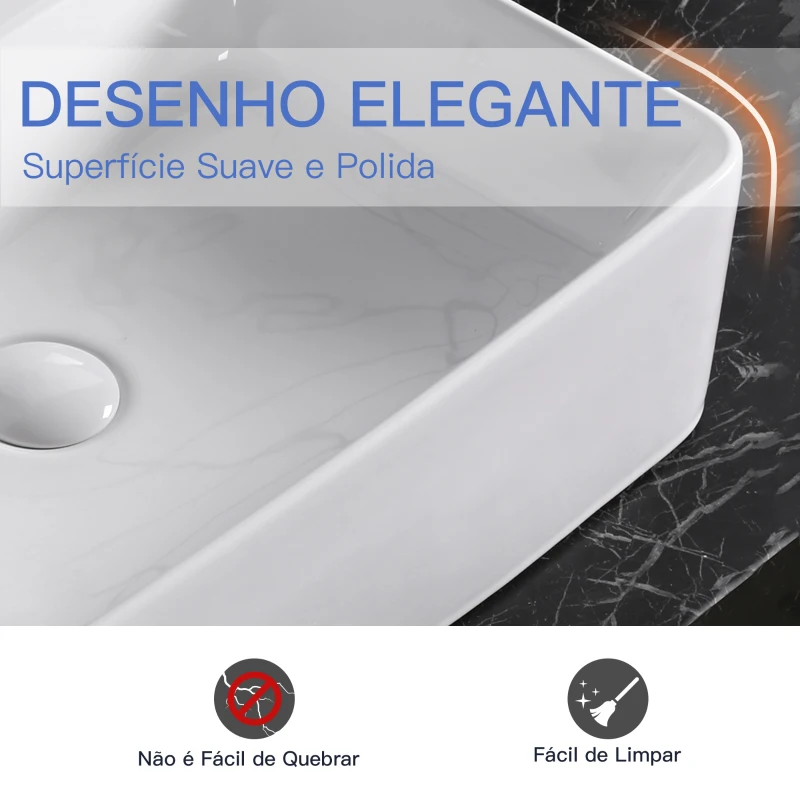 Kleankin Pia do banheiro retangular Sobre a bancada Cerâmica Nórdica 52x42x15,5 Branco