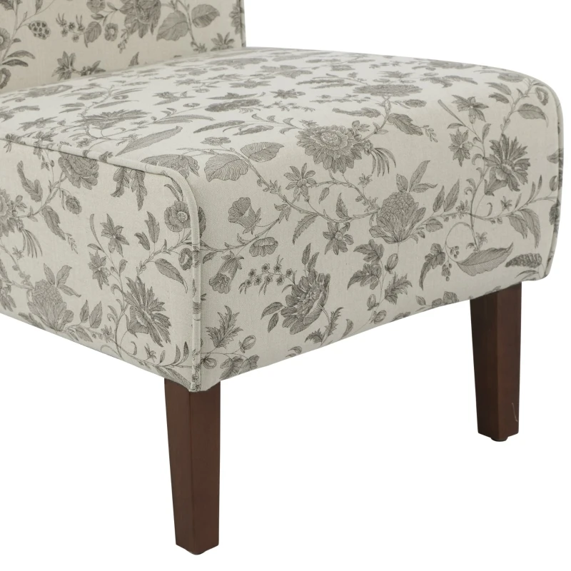 HOMCOM Cadeira individual tipo poltrona sem apoio de braços com assento acolchoado e pernas de madeira 57x76x83,5 cm estampa floral