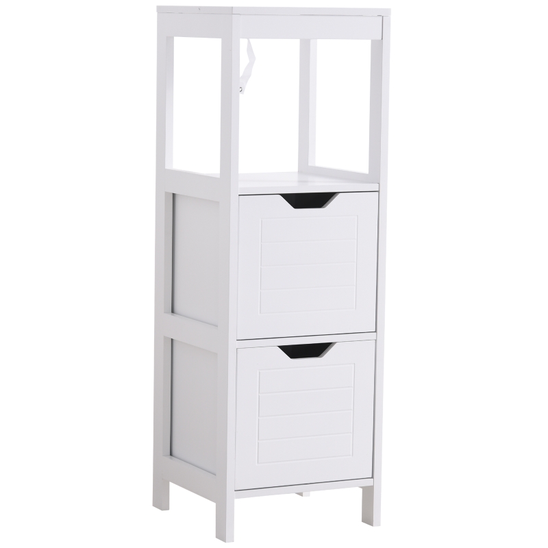 Kleankin Armário de banheiro com prateleira aberta 2 gavetas 30x30x89 cm Branco