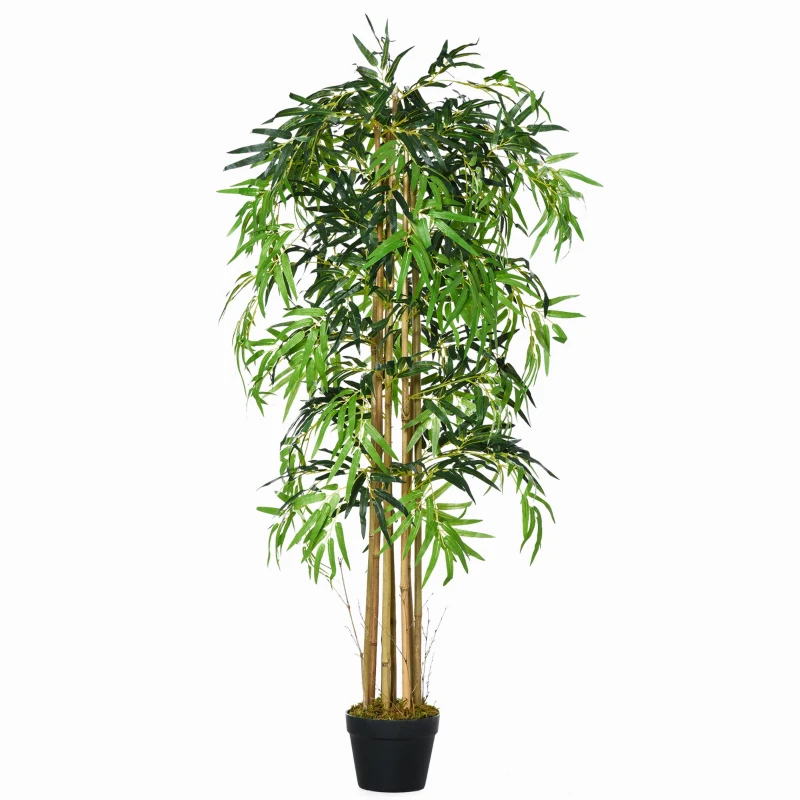 Outsunny Bambu Artificial 150cm com Vaso Decorativo Planta Sintética Realística  Ø18x150 cm Verde