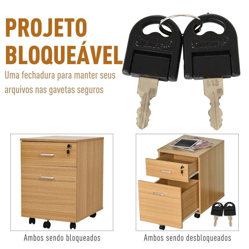 Vinsetto Gaveta com Rodas para Escritório 2 Gavetas com Espaço para A4 40x49x58 Natural