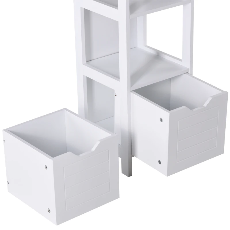 Kleankin Armário de banheiro alto Multiuso 3 prateleiras 2 gavetas 30x30x144 cm Branco