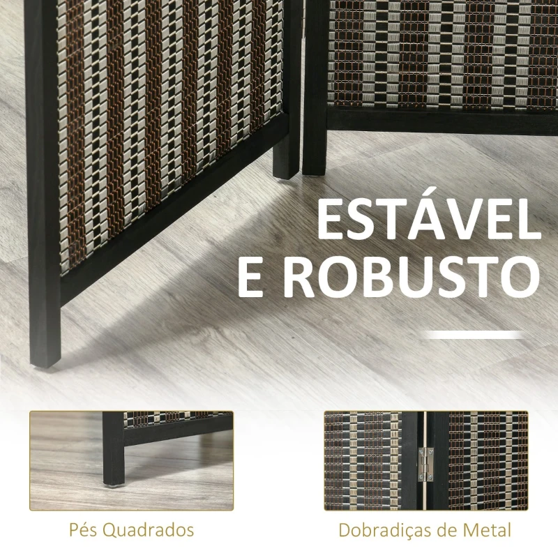 HOMCOM Biombo de 4 Painéis de Bambú Separador de Ambientes Dobrável Divisória para Espaços 180x180cm Marrom e Preto