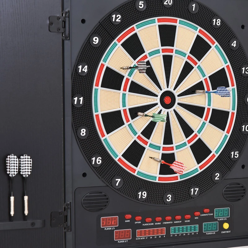 HOMCOM Alvo eletrônico digital para até 8 jogadores com 12 dardos e 30 pontas com portas de tela de LED 27 jogos diferentes 51x6,5x57 cm Preto