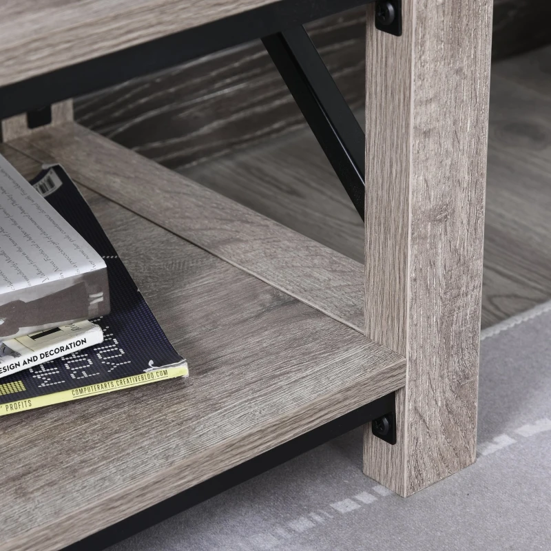 HOMCOM Suporte para TV de armazenamento de madeira em estilo colonial com 2 prateleiras  120 x 39 x 50,5 cm carvalho