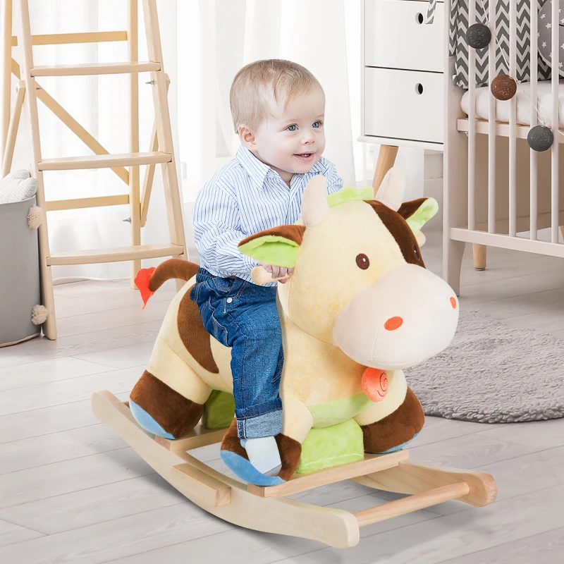 HOMCOM Cavalo de balanço de pelúcia para crianças acima de 3 anos em forma de vaca 60x34x46 cm