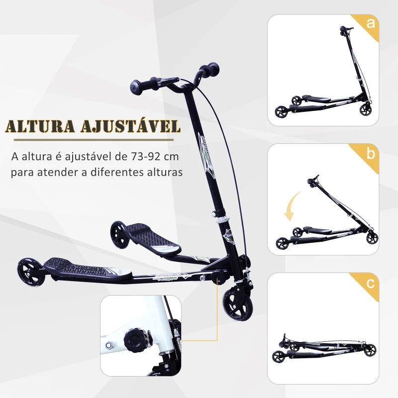 HomCom® Trotinete de 3 Rodas Dobrável para Crianças acima de 4 Anos com Travão Guiador ajustável Carga 60Kg Marco Aço