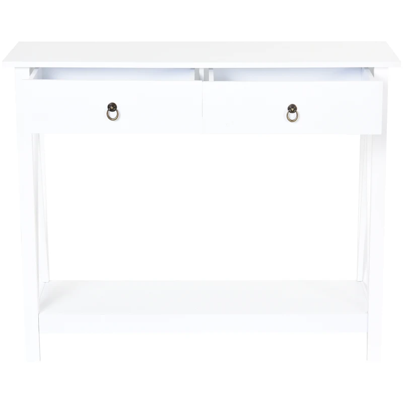 HOMCOM Consola para entrada com 2 Gavetas e 1 Prateleira Inferior  106x36x85cm Branco