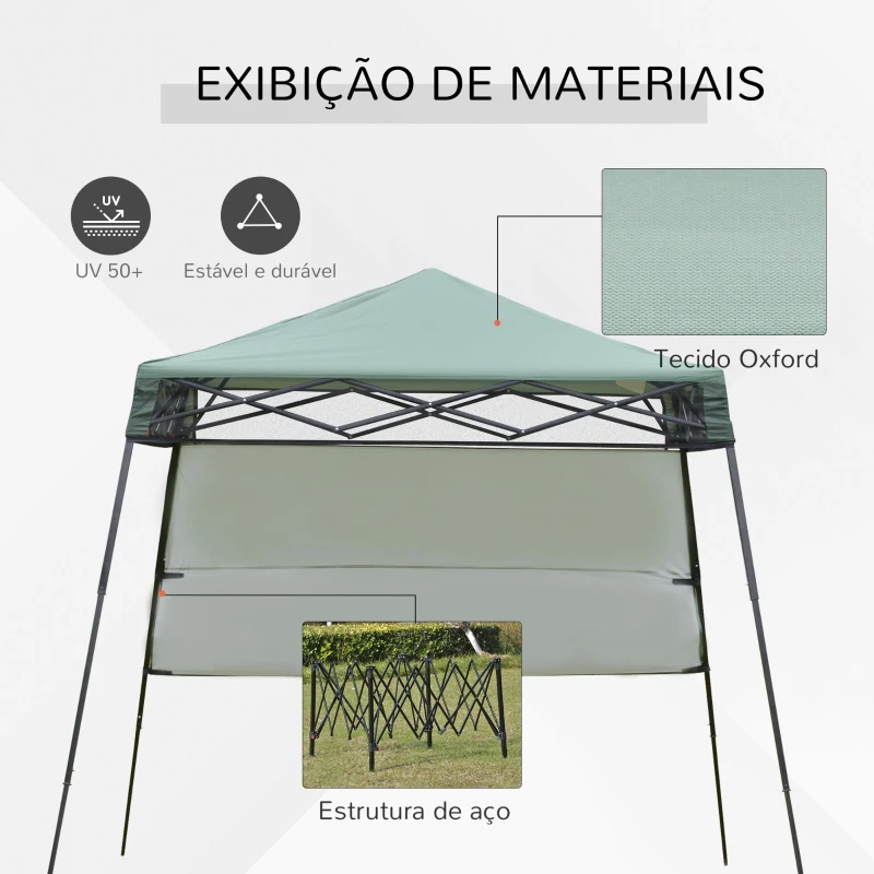 Outsunny Tenda Dobrável 220x220x208 cm com Proteção UV Altura ajustável de 2 niveis Tecido Oxford com estrutura de aço Lateral e Bolsa de Transporte Verde