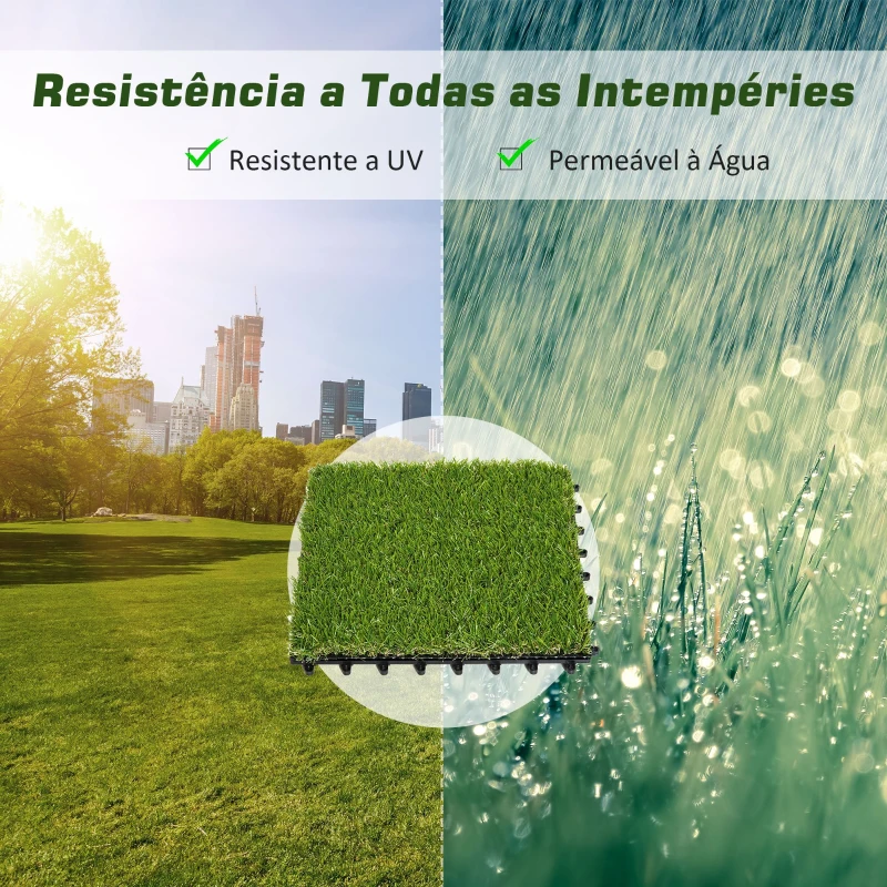 Relva Artificial 30x30cm 10 Peças com Altura de 25mm Alta Densidade 6500 para Exterior Pátio Terraço Verde