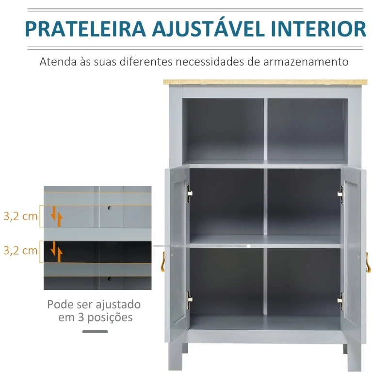 kleankin Armário de Casa de Banho Armário Auxiliar com 2 Portas e Prateleiras Interiores Ajustáveis 59x30x85 cm Cinza e Madeira