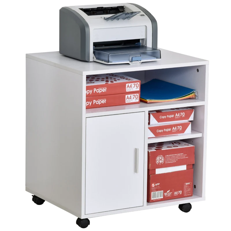 HOMCOM Armário de Escritório para Impressora Multifuncional com Prateleiras e Amplo Espaço de Armazenamento 60x50x65,5 cm Branco