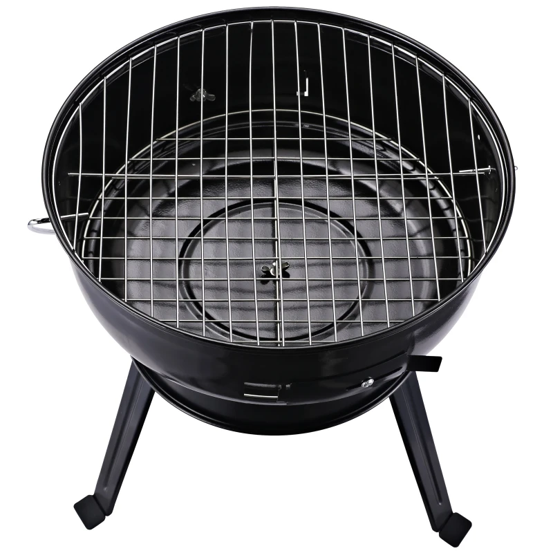 Outsunny Barbecue a Carvão Portátil Barbecue Pequena de Metal Esmaltado com 3 Pés Antiderrapantes Ø36,5x54cm Preto e Vermelho