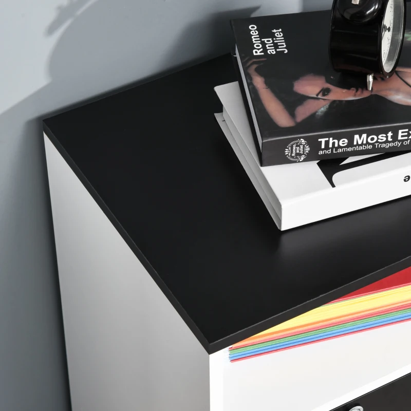 HOMCOM Móvel Auxiliar de Escritório Móvel Arquivador com Rodas Prateleiras Gaveta e Armário Multiuso com Grande Armazenamento 100x35x65cm Preto e Branco