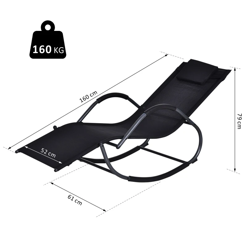 Outsunny Espreguiçadeira Baloiço de Jardim com Apoio para os Braços Almofada para a Cabeça Removível 160x61x79cm Preto