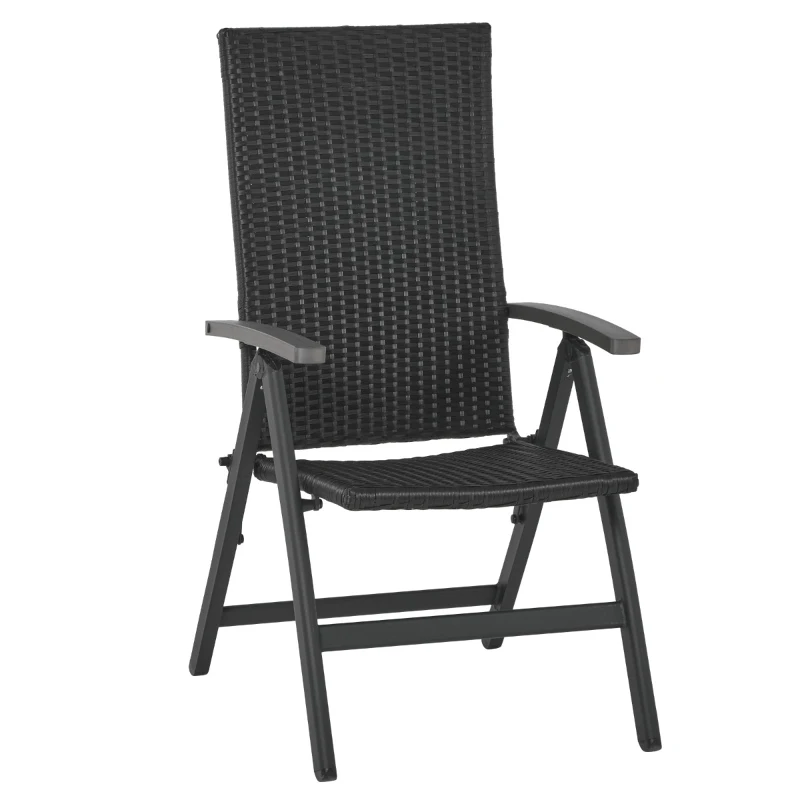 Outsunny Cadeira Dobrável de vime com 5 Posições  Reclinável de Alumínio para Varanda Jardim Terraço Carga 160 kg 59x68x107 cm Preto