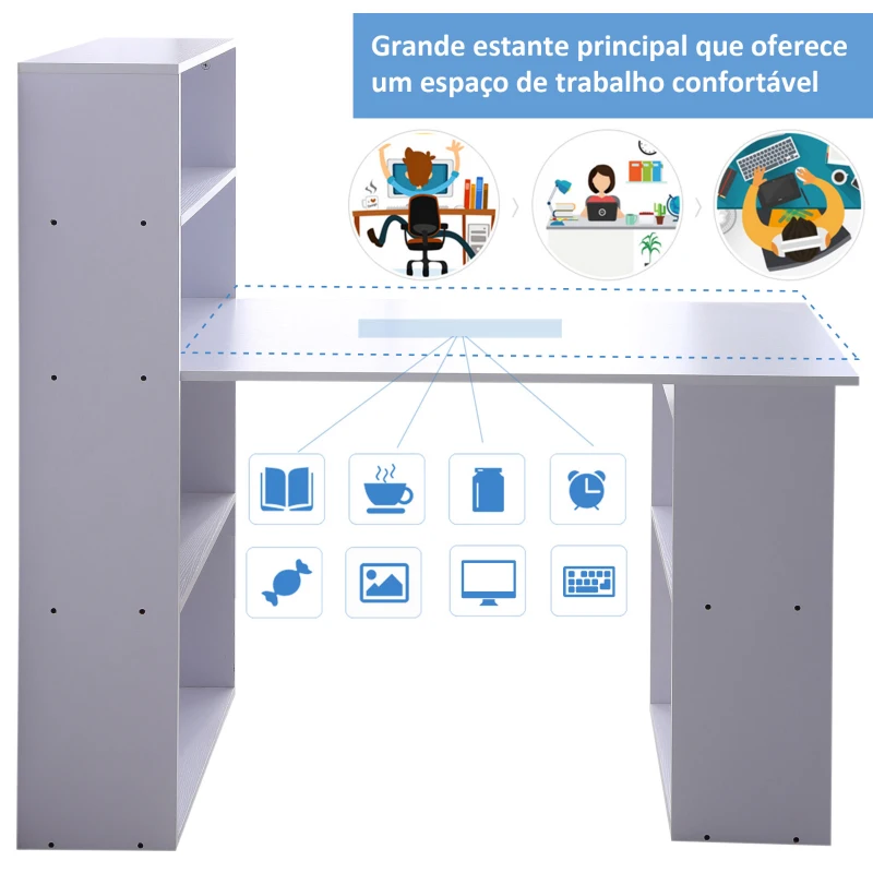 HOMCOM Secretária para Computador com Estante de Prateleiras para Casa Escritório 120x55x120 cm