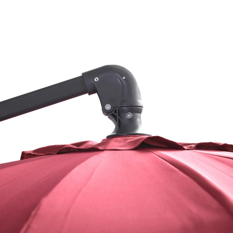 Outsunny Chapéu de Sol Excêntrico Ø300 cm com Manivela Mastro Giratório 360º Teto Inclinável em 6 Posições e Base Cruzada Incluída Vinho