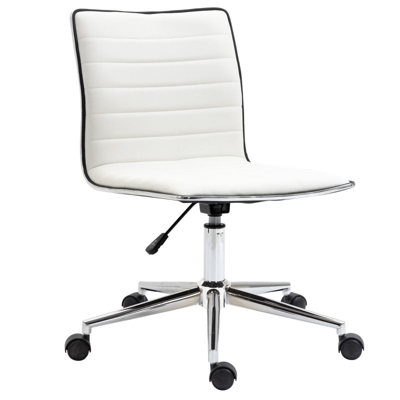 Vinsetto Cadeira de Escritório Ergonômica Giratória com Altura Ajustável Encosto Estofado em Couro Sintético Carga 120kg 47x57x76,5-86,5cm Branco
