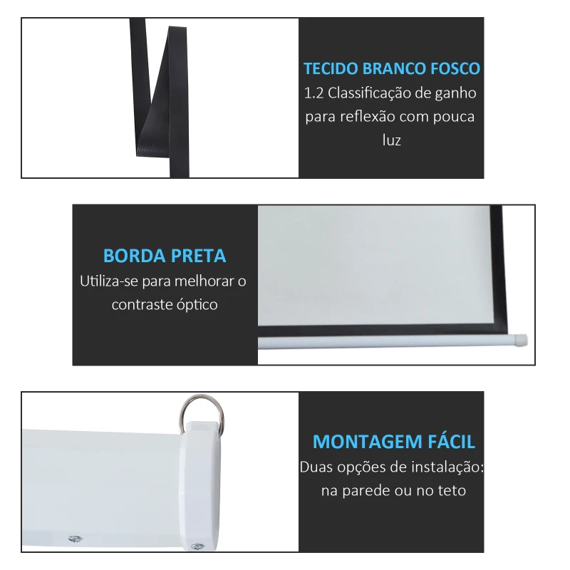 HOMCOM Tela de Projeção Elétrica Portátil Universal100" 4:3 com Controlo Remoto Suspensa na Parede 203x152 cm Branco