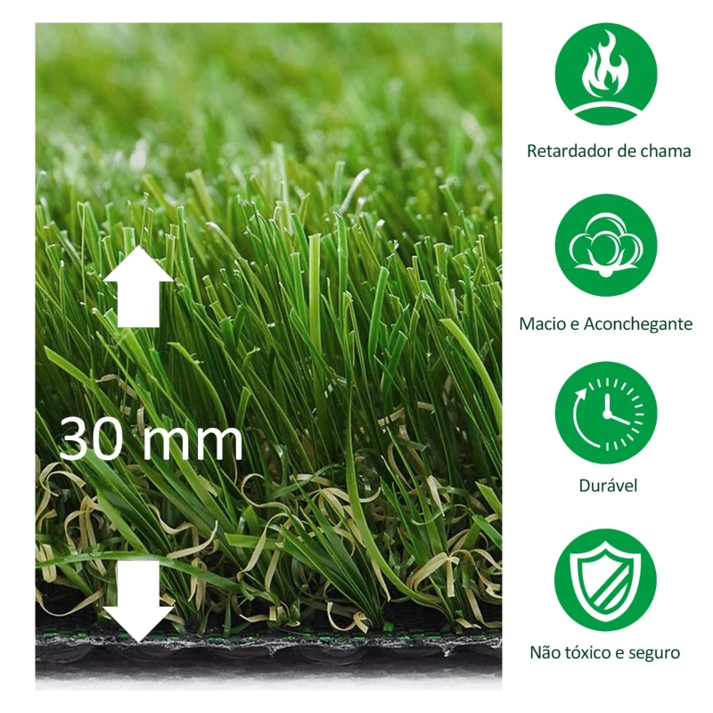 Outsunny Relva Artificial 30 mm Rolo de Relva Artificial 1x4 m Realista com Orifícios de Drenagem para Varanda Jardim Pátio Verde