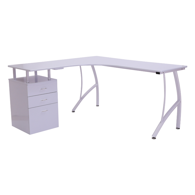 HomCom Secretária para Computador com Gavetas - Cor: Branco - 151,5x143,5x76 cm