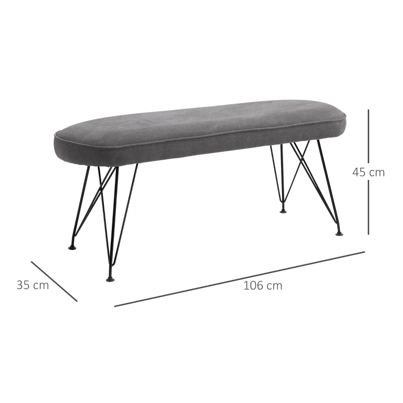 HOMCOM Banco de cama otomano Banqueta Sofá acolchoado com pernas de metal em grampo 106x35x45 cm cinza