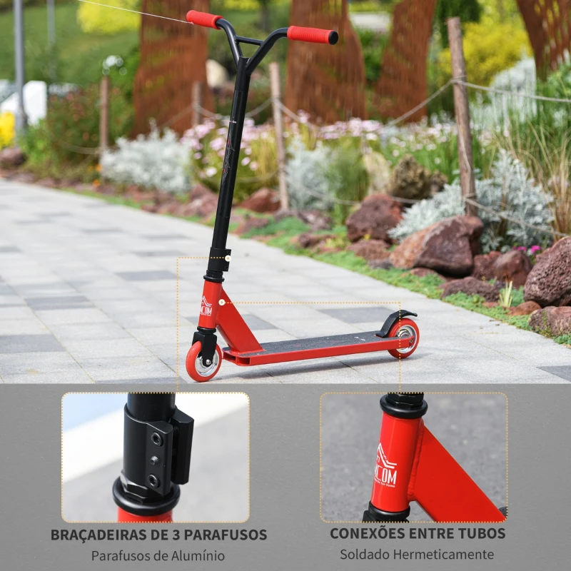HOMCOM Trotinete de Acrobacias e Saltos Trotinete Freestyle para Adolecentes acima de 14 anos e Adultos Carga 100kg 68x46x84cm Vermelho