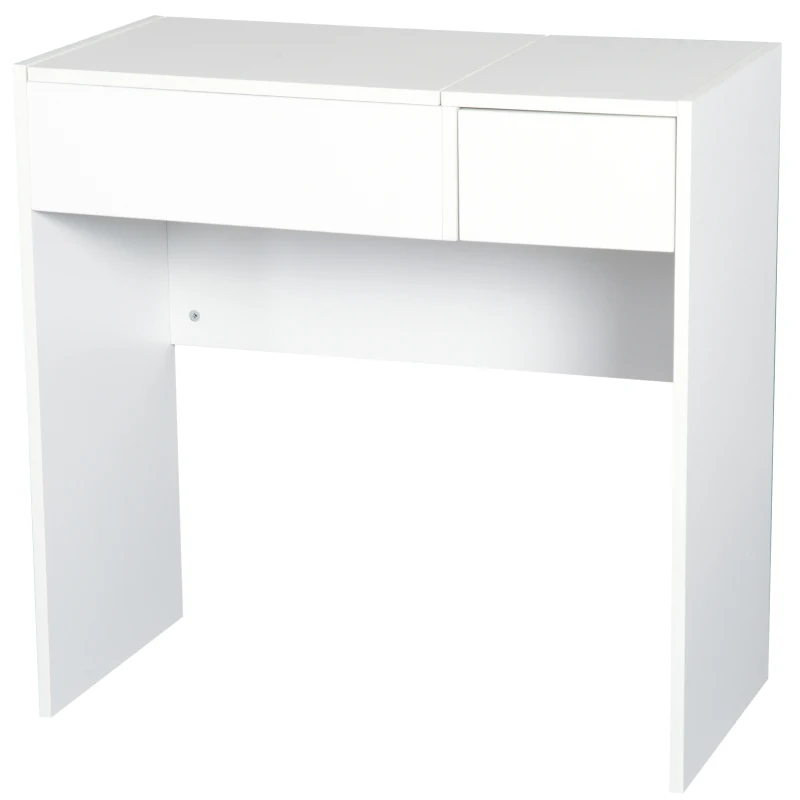 HOMCOM Toucador de Maquilhagem com Branco e Tampa Dobrável Mesa de Maquilhagem com Compartimentos e Gaveta 80x40x79cm Branco