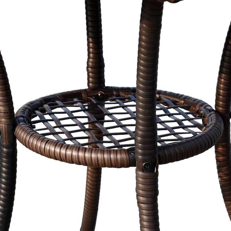 Outsunny Conjunto de 1 Mesa 2 Cadeiras Rattan para Jardim com almofada Estrutura Metal Cor Castanho
