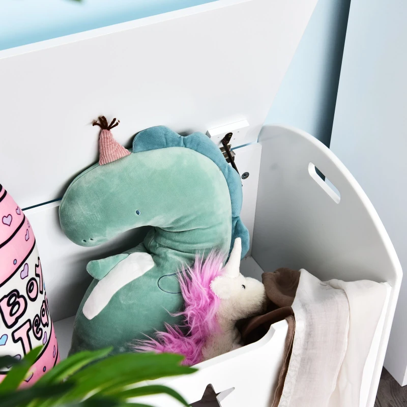 HOMCOM Baú de Brinquedos Organizador de Brinquedos Infantil com Desenho de Segurança Amplo Espaço 62x40x46,5cm Branco