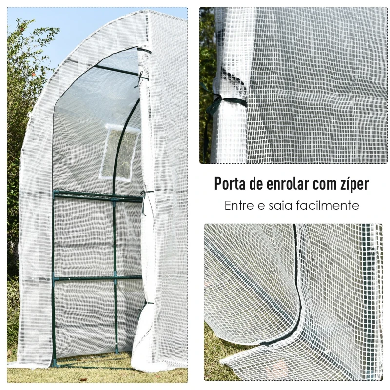 Outsunny Estufa com prateleiras portas e janela colocar na parede 200x100x215 cm Branco