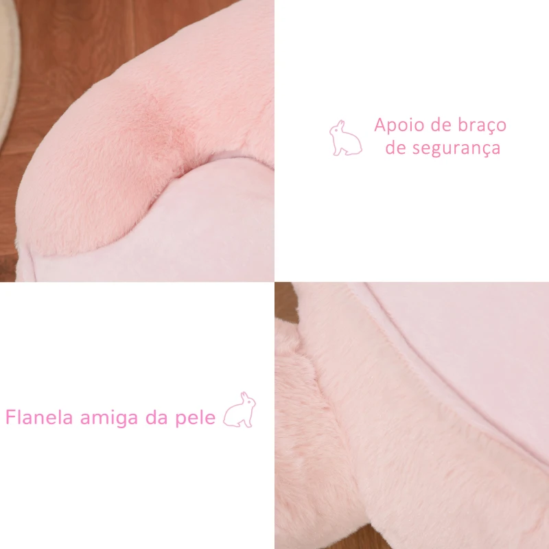 HOMCOM Sofá em forma de coelho para crianças acima de 18 meses com apoio de braços e almofada antiderrapante 60x50x59cm Rosa