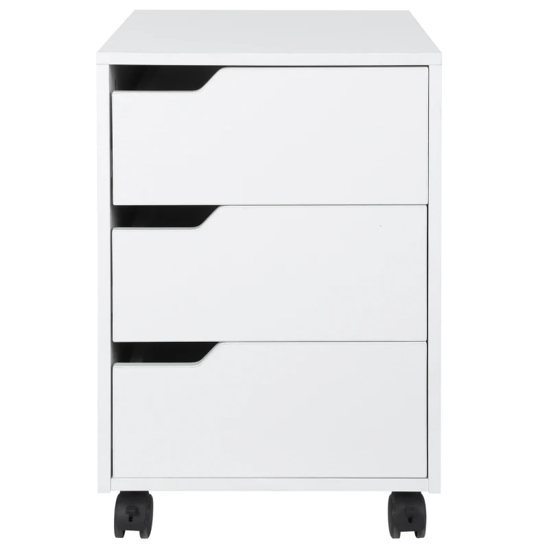 HOMCOM Bloco de Gavetas para Escritório Móvel de Escritório Bloco de Gavetas com 3 Gavetas e 4 Rodas 40x50x57,5 cm Branco