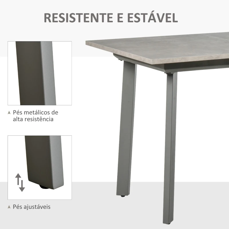 HOMCOM Mesa de Sala de Jantar Retangular Mesa de Cozinha Extensível para 4-6 Pessoas com Pés de Metal e Almofadas Ajustáveis 160x80x76cm Cinza