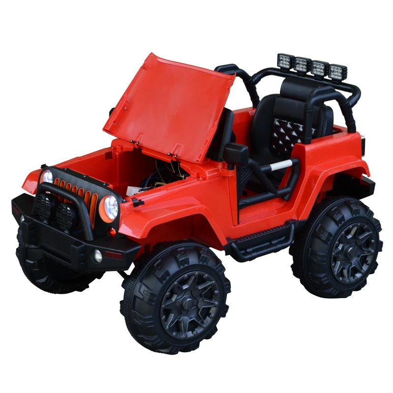 HOMCOM Carro Elétrico Jeep com Controlo Remoto MP3 Luzes e Sons Abertura da Porta Bateria 12V Carga Máxima 30kg 128x78x76cm vermelho