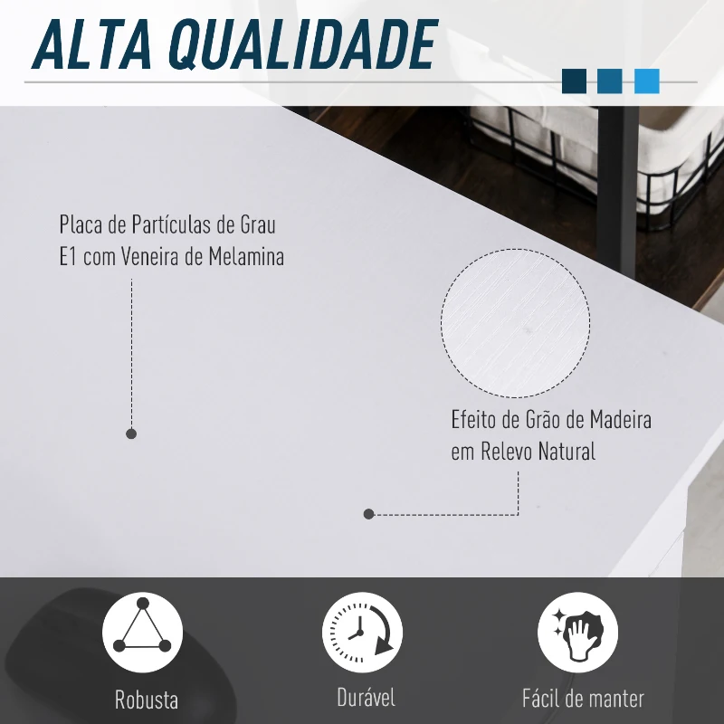 HOMCOM Secretária para Escritório com Prateleiras Abertas Gabinete Suporte para Cpu e Bandeja Removível 120x60x74 cm Branco