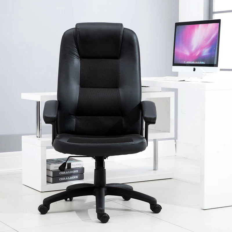 Vinsetto Cadeira de Escritório Giratória com Altura Ajustável Função Basculante Apoio para os Braços e Encosto Alto 64x65x113-123 cm Preto