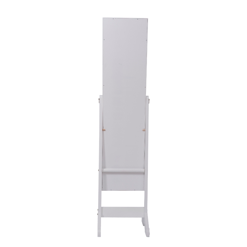2 em 1 Espelho de Pé e Guarda-joias para quarto de dormir ou quarto de vestir - Com suporte de Chão - Madeira - Cor: Branco - 34 x 37 x 144 cm